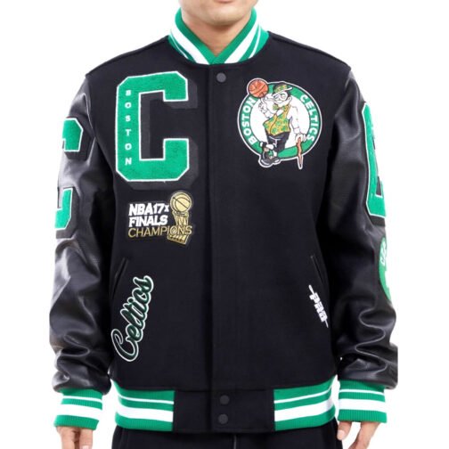 Boston Celtics Mash Up Finals Champions Black Varsity Jacket - Image 3