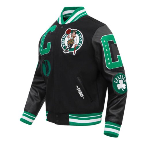 Boston Celtics Mashup Black Varsity Jacket - Image 3