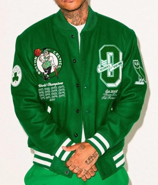 OVO Boston Celtics Varsity Green Wool Jacket - Image 4