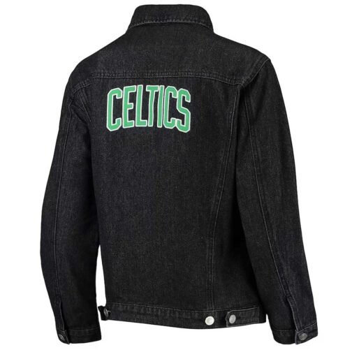 Boston Celtics Patch Black Denim Button-Up Jacket - Image 2