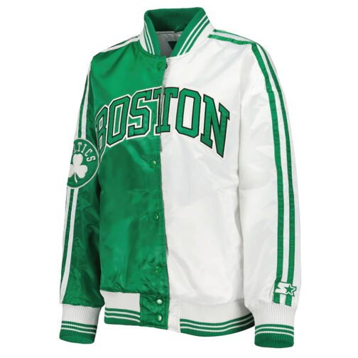 Colorblock Boston Celtics Split Kelly Green/White Satin Jacket