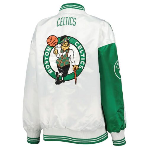 Colorblock Boston Celtics Split Kelly Green/White Satin Jacket - Image 2