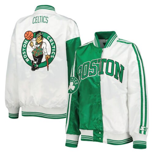 Colorblock Boston Celtics Split Kelly Green/White Satin Jacket - Image 5