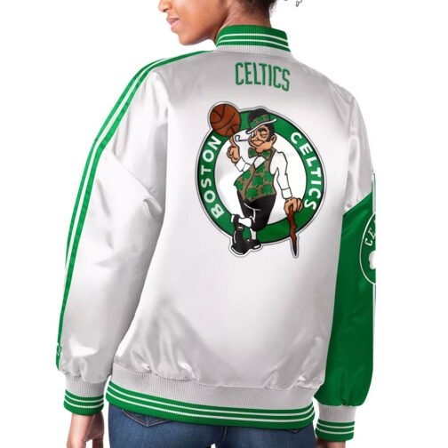 Colorblock Boston Celtics Split Kelly Green/White Satin Jacket - Image 4