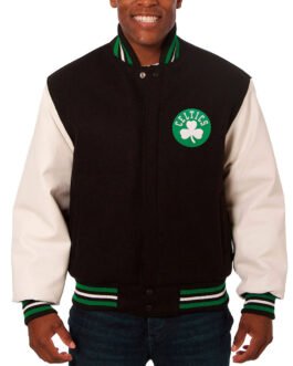 Black/White Boston Celtics Varsity Wool and Leather Jacket