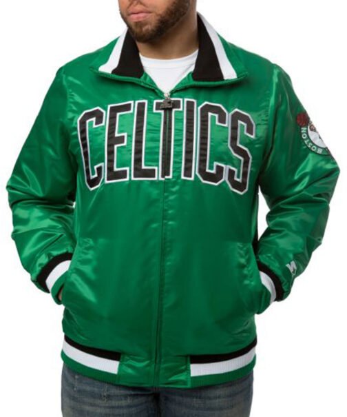 Varsity Bomber Boston Celtics Green Satin Jacket