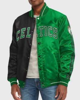 Boston Celtics Varsity Striped Green and Black Satin Jacket