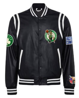Boston Celtics Vegan Black Varsity Leather Jacket