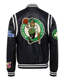 Boston Celtics Vegan Black Varsity Leather Jacket