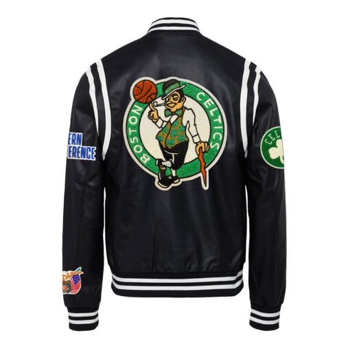 Boston Celtics Vegan Black Varsity Leather Jacket - Image 2
