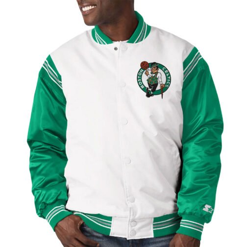 Boston Celtics White/Kelly Green Satin Jacket - Image 4