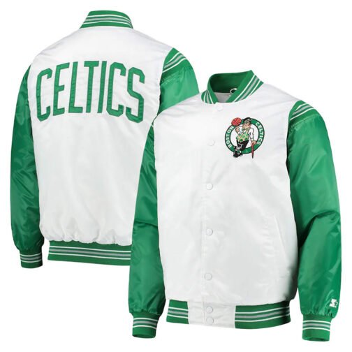 Boston Celtics White/Kelly Green Satin Jacket - Image 3