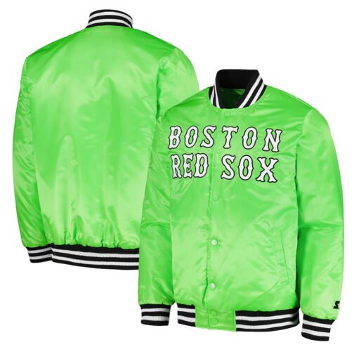 Boston Red Sox Cross Bronx Fashion Neon Green Satin Jacket - Image 3