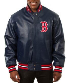 Varsity Boston Red Sox Navy Blue Leather Jacket