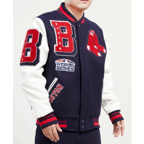 Varsity Boston Red Sox Mash Up Navy Blue and White Jacket - Image 5
