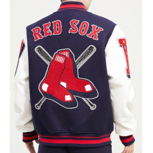 Varsity Boston Red Sox Mash Up Navy Blue and White Jacket - Image 4