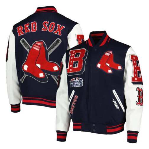 Varsity Boston Red Sox Mash Up Navy Blue and White Jacket - Image 7