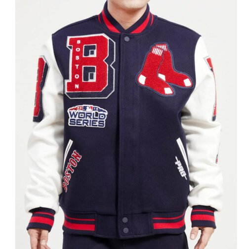 Varsity Boston Red Sox Mash Up Navy Blue and White Jacket - Image 3