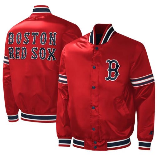 Starter Midfield Boston Red Sox Full-Snap Red Satin Varsity Jacket - Image 3