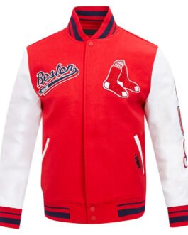 Boston Red Sox Script Tail Red and White Varsity Jacket