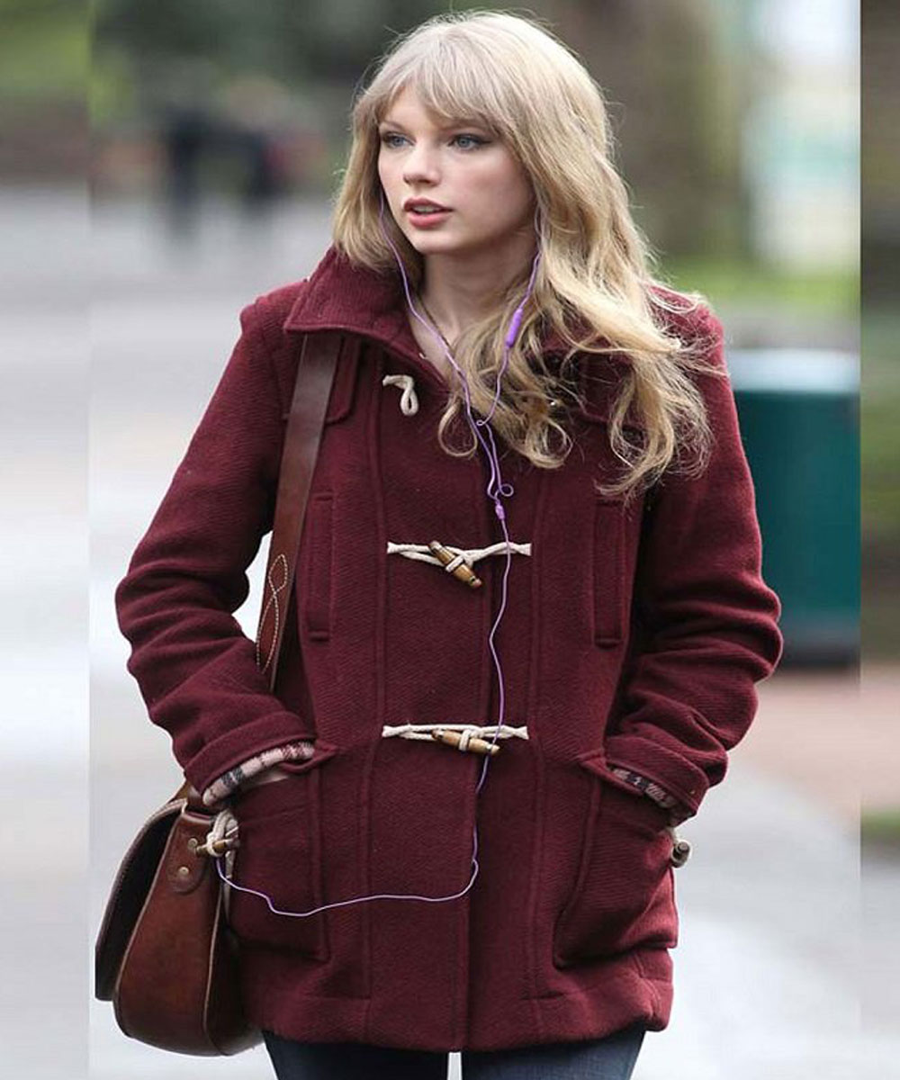 Taylor Swift Duffle Maroon Coat - Image 6