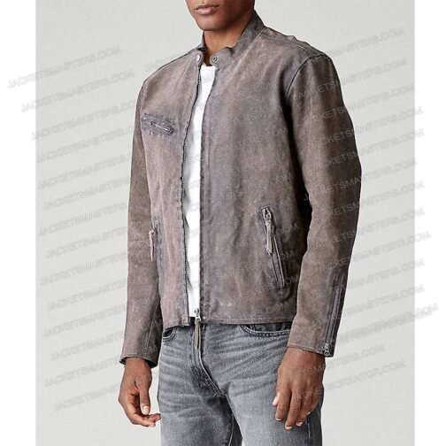 Mr. & Mrs. John Smith Gray Leather Biker Jacket - Image 5