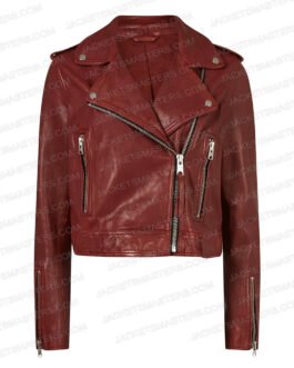 Chesapeake Shores Emilie Ullerup Biker Burgundy Leather Jacket