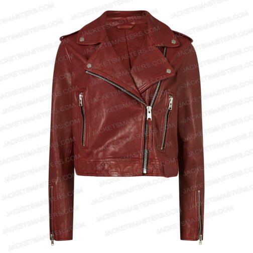Chesapeake Shores Emilie Ullerup Biker Burgundy Leather Jacket