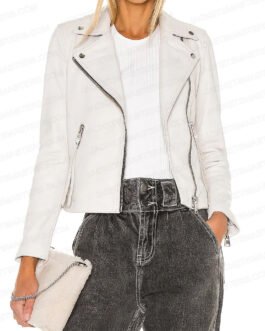 Emilie Ullerup Chesapeake Shores White Biker Leather Jacket