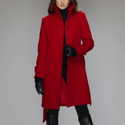 Women’s Stand Collar Brenna Red Wool Coat - Image 10