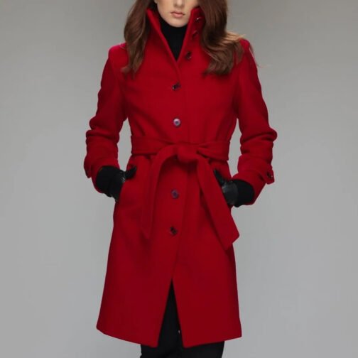 Women’s Stand Collar Brenna Red Wool Coat - Image 7