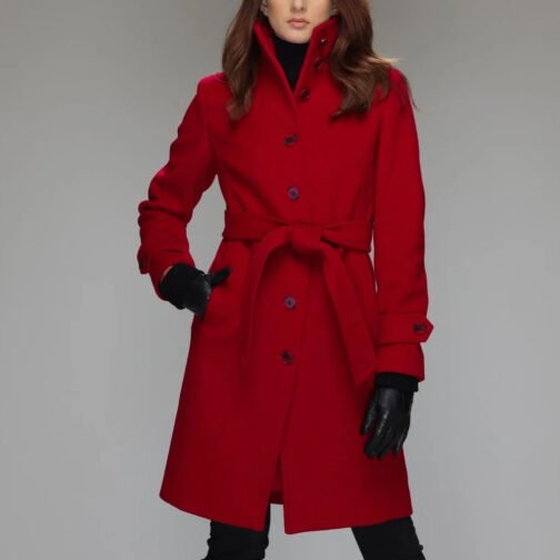 Women’s Stand Collar Brenna Red Wool Coat