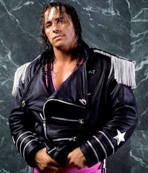 WWE Bret Hart The Hitman Zipper Leather Jacket - Image 6