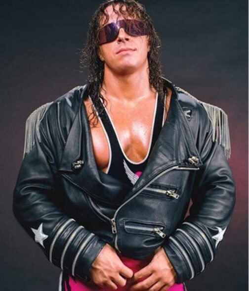 WWE Bret Hart The Hitman Zipper Leather Jacket - Image 2