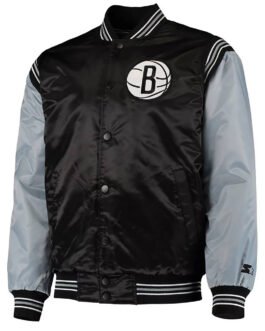 Black/Gray Brooklyn Nets The Enforcer Satin Jacket