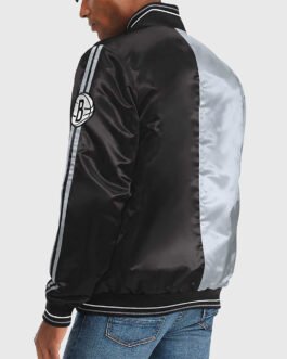 Brooklyn Nets Varsity Satin Gray and Black Jacket