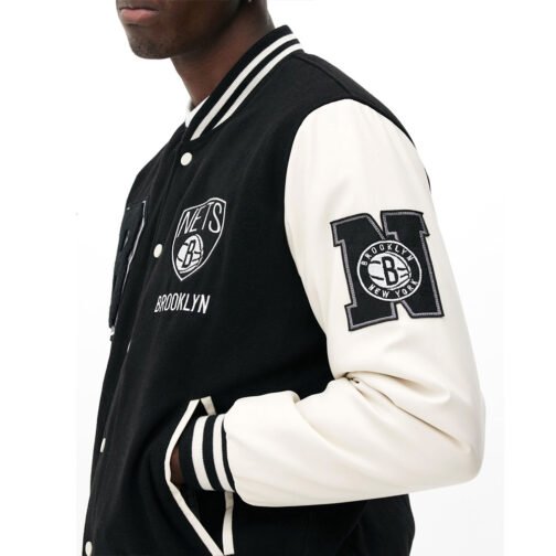 Brooklyn Nets Varsity Black and Off White Jacket - Image 5