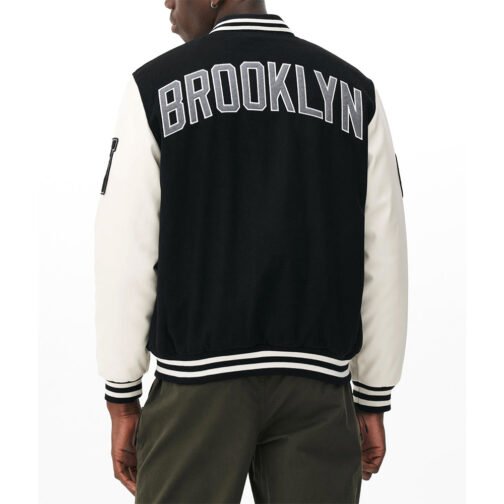 Brooklyn Nets Varsity Black and Off White Jacket - Image 3