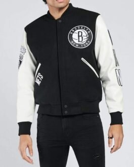 Brooklyn Nets Logo Black and White Letterman Jacket