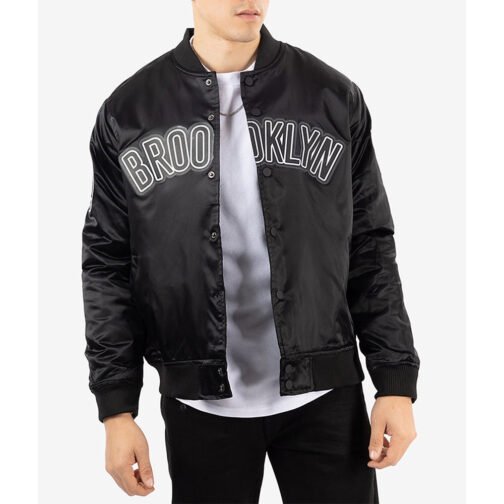 Brooklyn Nets Bomber Black Satin Jacket