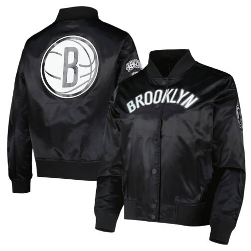 Brooklyn Nets Black Classics Satin Jacket - Image 3