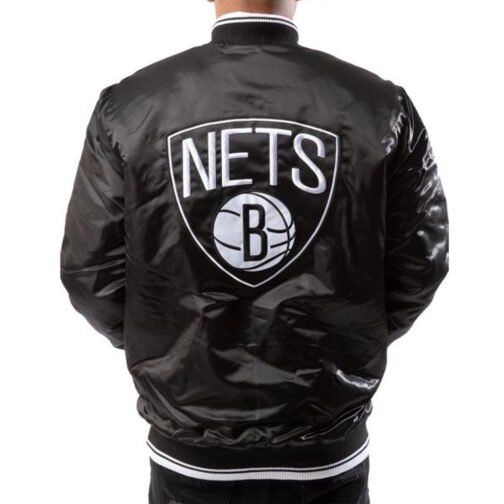 Brooklyn Nets Full-Snap Bomber Black Jacket - Image 2