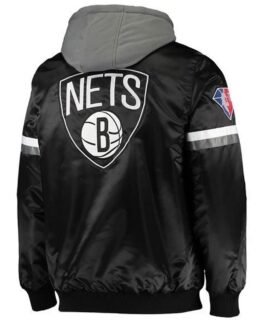 Brooklyn Nets Black Satin Jacket with Gray Hood