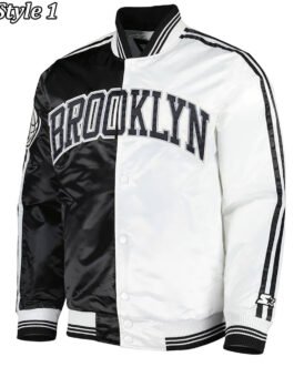 Fast Break Brooklyn Nets Black and White Satin Jacket
