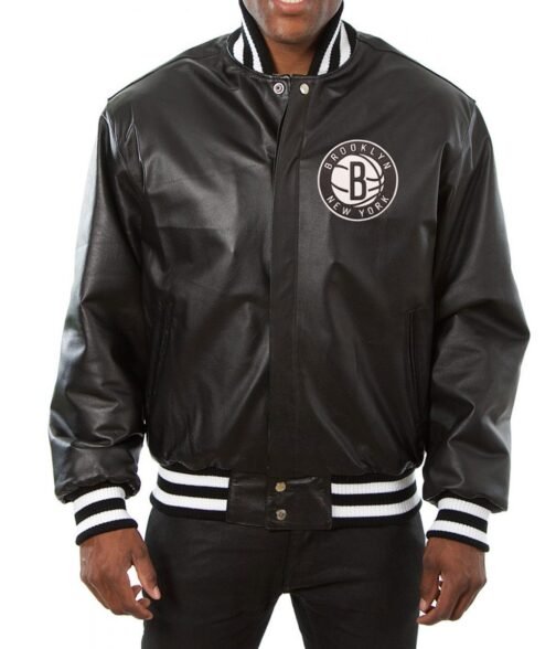 Varsity Brooklyn Nets Black Leather Jacket