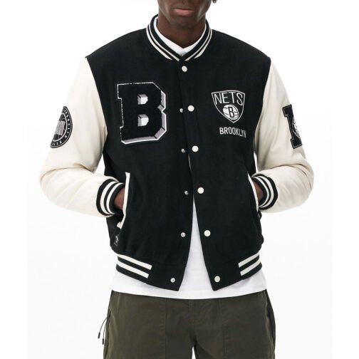 Brooklyn Nets Varsity Black and Off White Jacket - Image 4