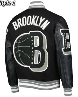 Mash Up Brooklyn Nets Black Varsity Jacket