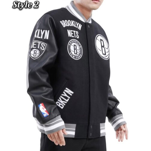 Mash Up Brooklyn Nets Black Varsity Jacket - Image 5