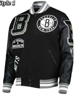 Mash Up Brooklyn Nets Black Varsity Jacket