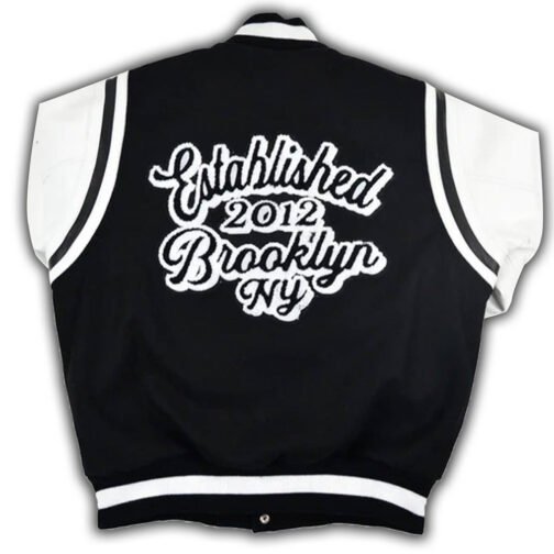 Brooklyn Nets Motto Black and White Varsity Jacket - Image 2